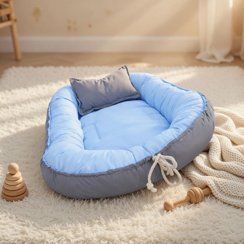 Grey and blue baby nest