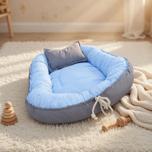Grey and blue baby nest