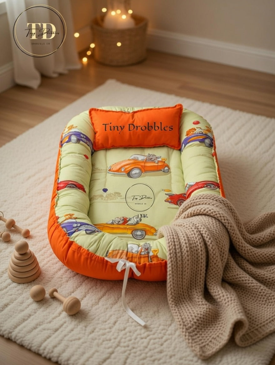 Orange & Pastel Green baby nest